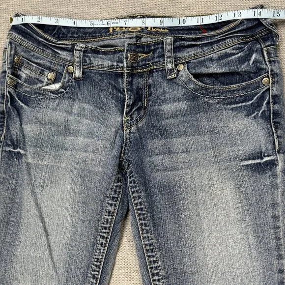 Reign Womens Blue Denim Skinny Leg Jeans Low Rise Stretch Pockets Size Curvy 3 - Picture 9 of 14